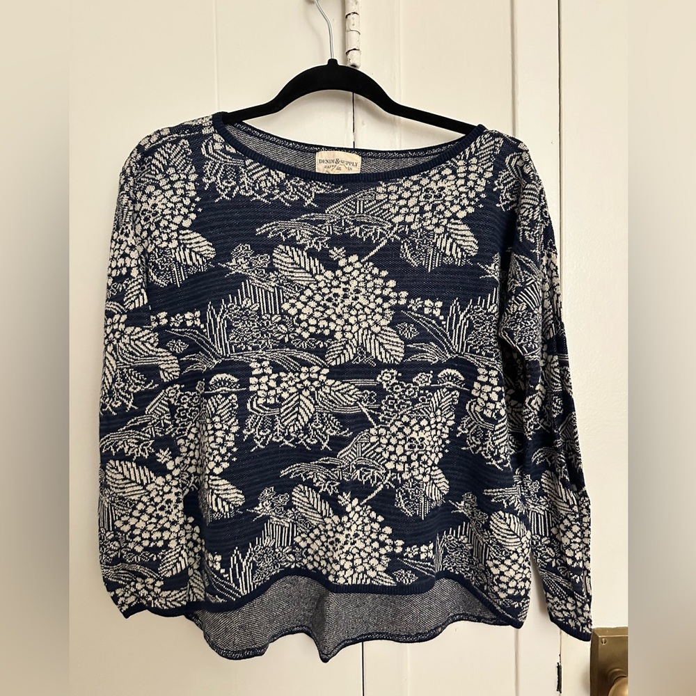 Denim & Supply Ralph Lauren Navy and Cream Floral Sweater